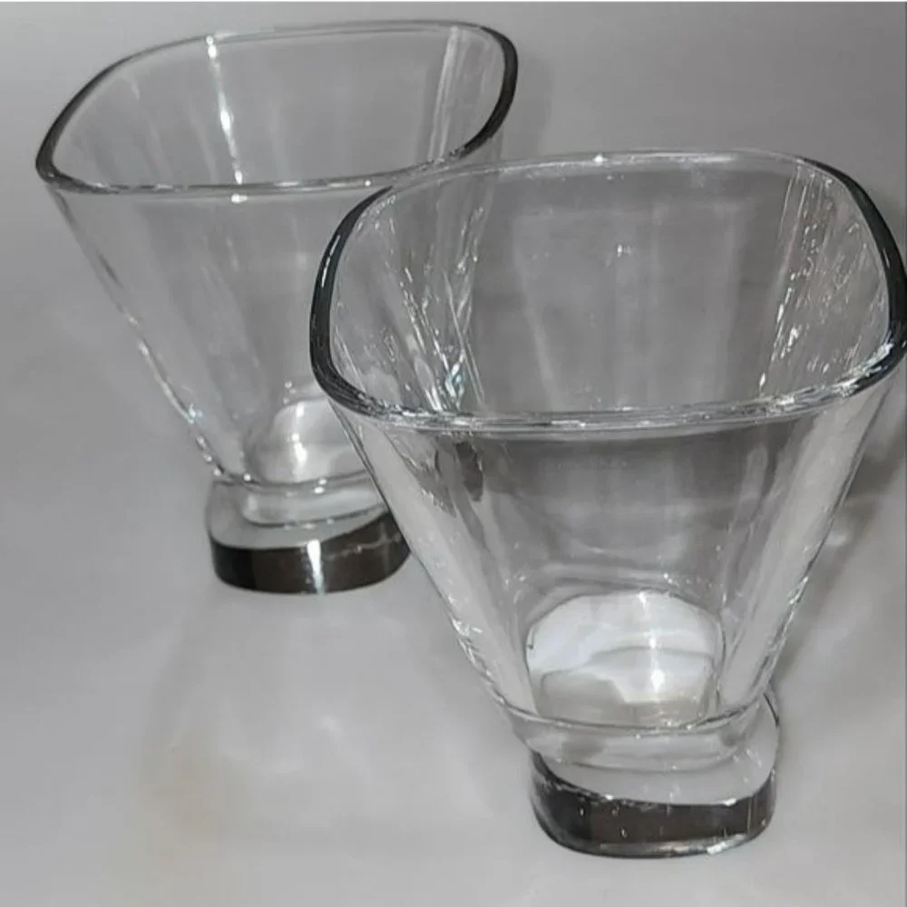 Set of Two Semi Square Cocktail Dessert Martini Crystal Drinking Glass‎ 7.5 Oz